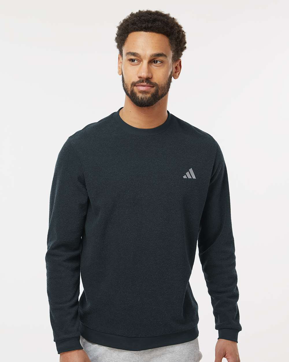 Adidas A586 Men’s Terry Loop Crewneck Sweatshirt — Black