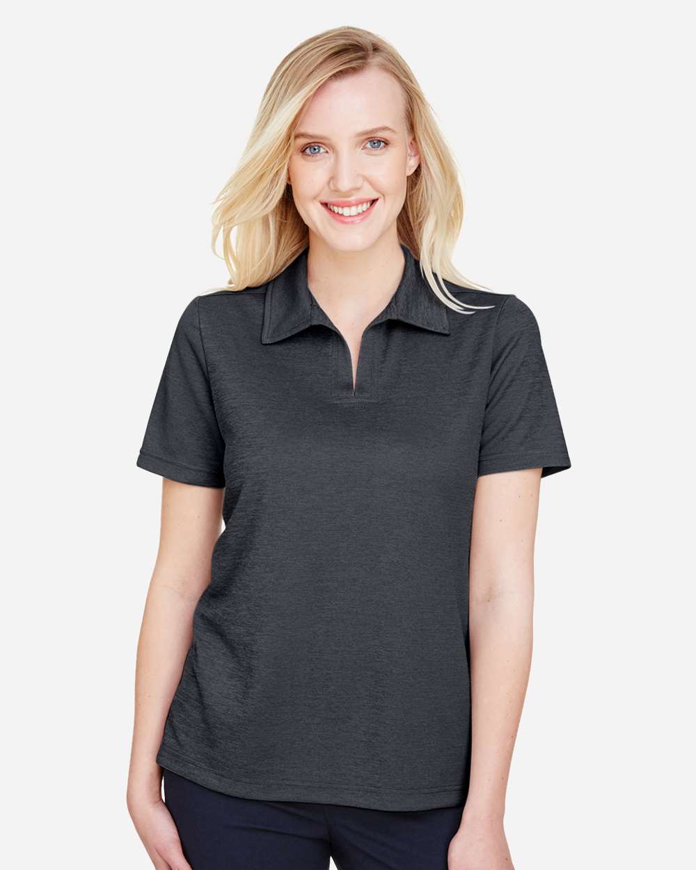 Devon & Jones DG22W Women’s CrownLux Performance® Address Melange Polo — Black Melange