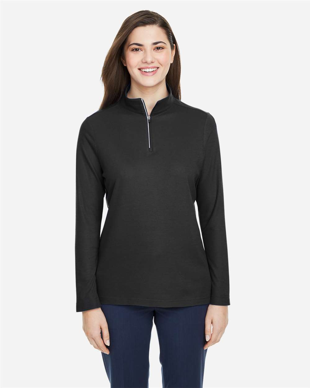 CORE365 CE405W Women’s Fusion ChromaSoft™ Pique Quarter-Zip Pullover — Black