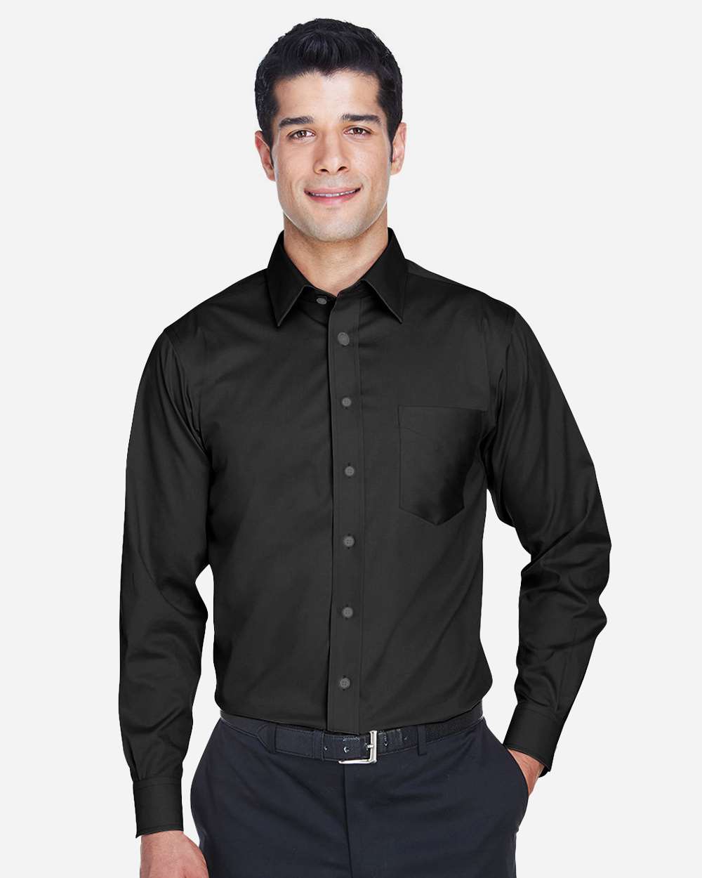 Devon & Jones DG530 Men’s Crown Collection® Solid Stretch Twill Woven Dress Shirt — Black