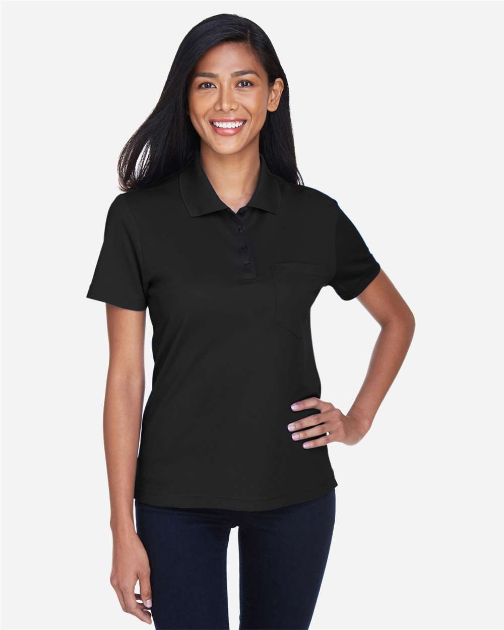 CORE365 78181P Women’s Origin Performance Piqué Polo with Pocket — Black