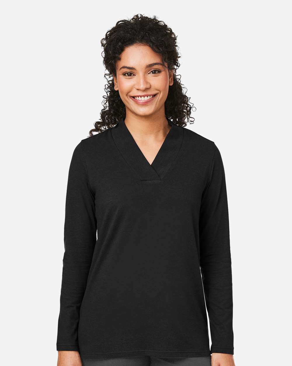 Devon & Jones DP121W Women’s Raleigh Shawl Collar Knit Top — Black