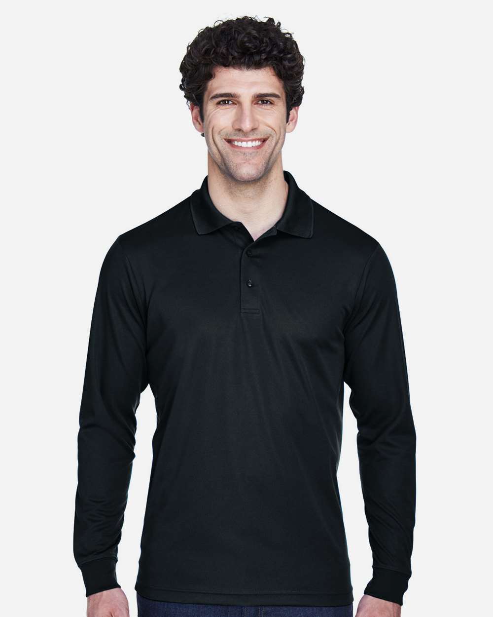 CORE365 88192T Men’s Tall Pinnacle Performance Long Sleeve Piqué Polo — Black