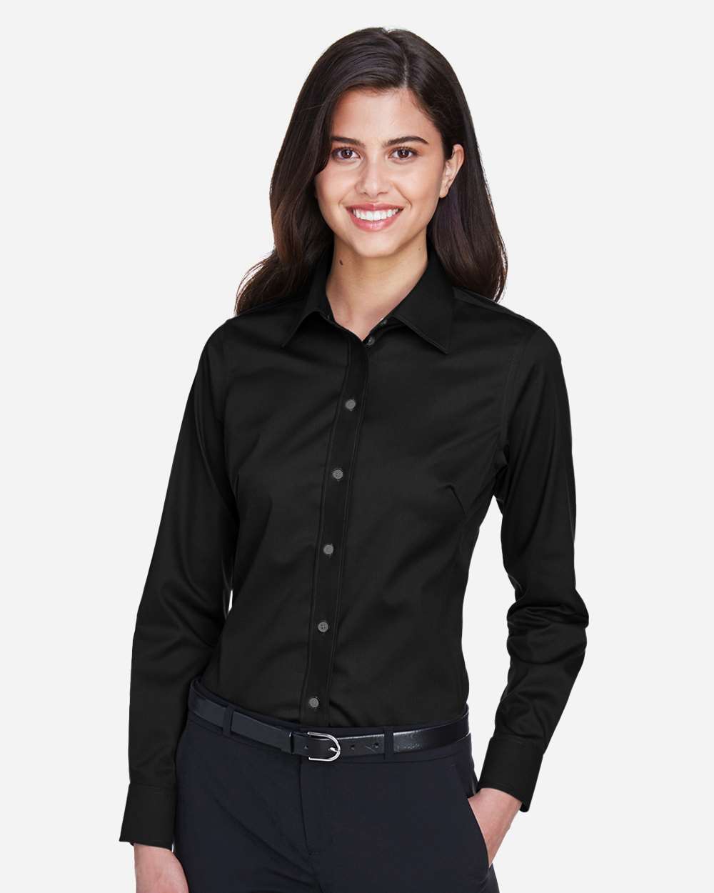 Devon & Jones DG530W Women’s Crown Collection® Solid Stretch Twill Woven Dress Shirt — Black