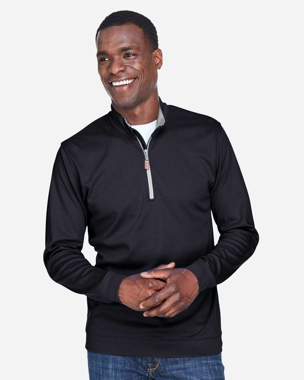 Devon & Jones DG479 Men’s DRYTEC20™ Performance Quarter-Zip Pullover — Black/ Grey Heather/ Graphite
