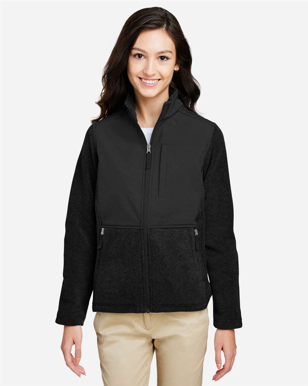 CORE365 CE890W Women’s Journey Summit Hybrid Full-Zip — Black/ Black