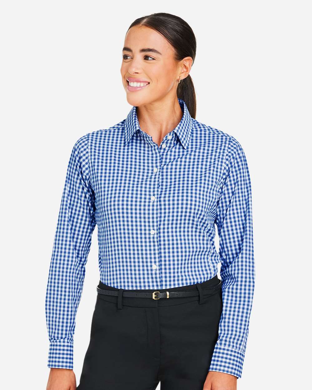 Devon & Jones DG536W Women’s CrownLux Performance® Gingham Dress Shirt — French Blue/ White