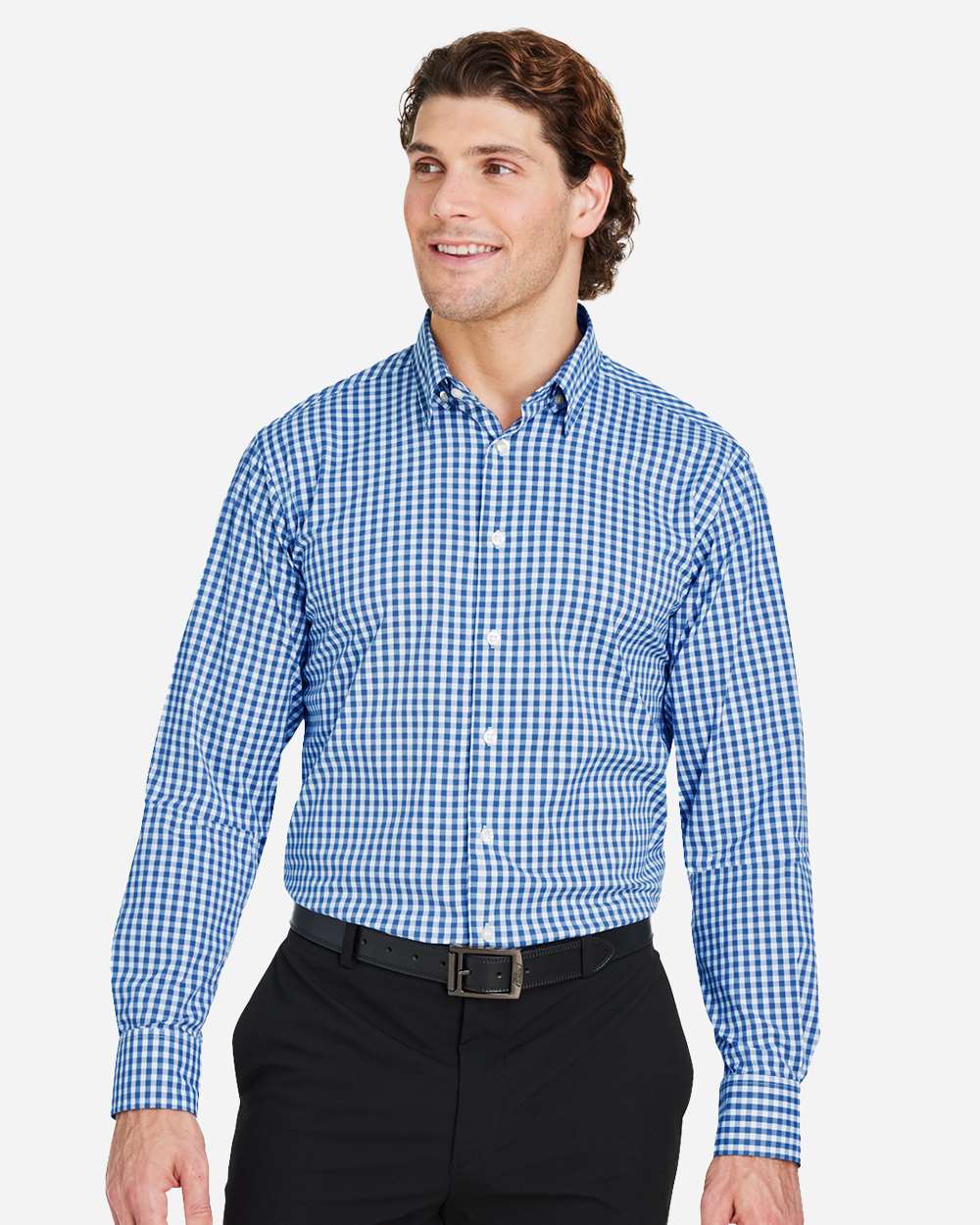 Devon & Jones DG536 Men’s CrownLux Performance® Gingham Dress Shirt — French Blue/ White