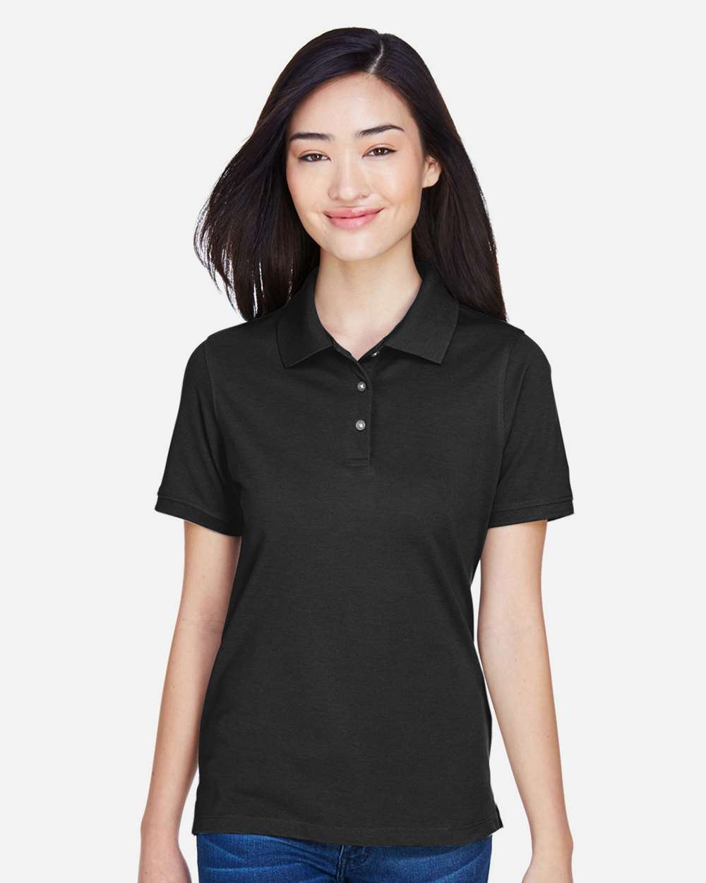 Harriton M265W Women’s Easy Blend Polo — Black