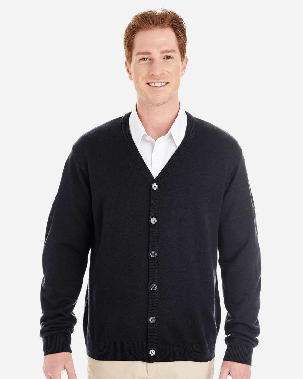 Harriton M425 Men’s Pilbloc™ V-Neck Button Cardigan Sweater — Black