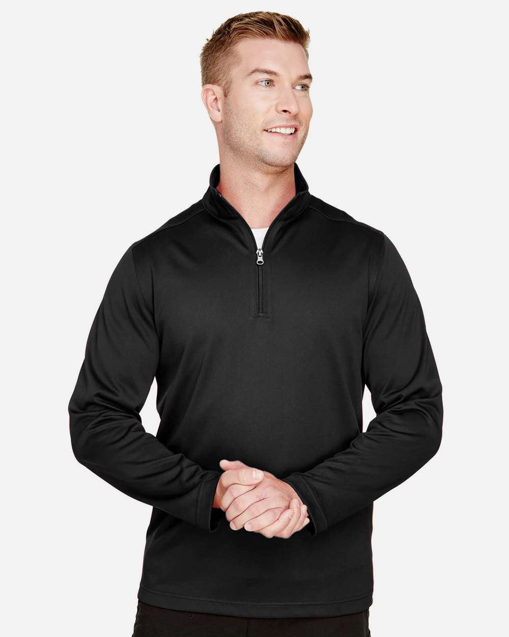 Harriton M748 Men’s Advantage Snag Protection Plus Quarter-Zip Pullover — Black