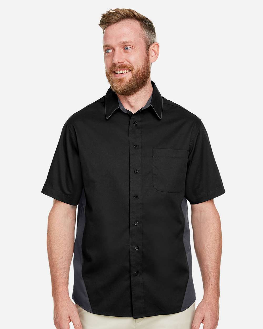 Harriton M586 Men’s Flash IL Colorblock Shirt — Black/ Dark Charcoal