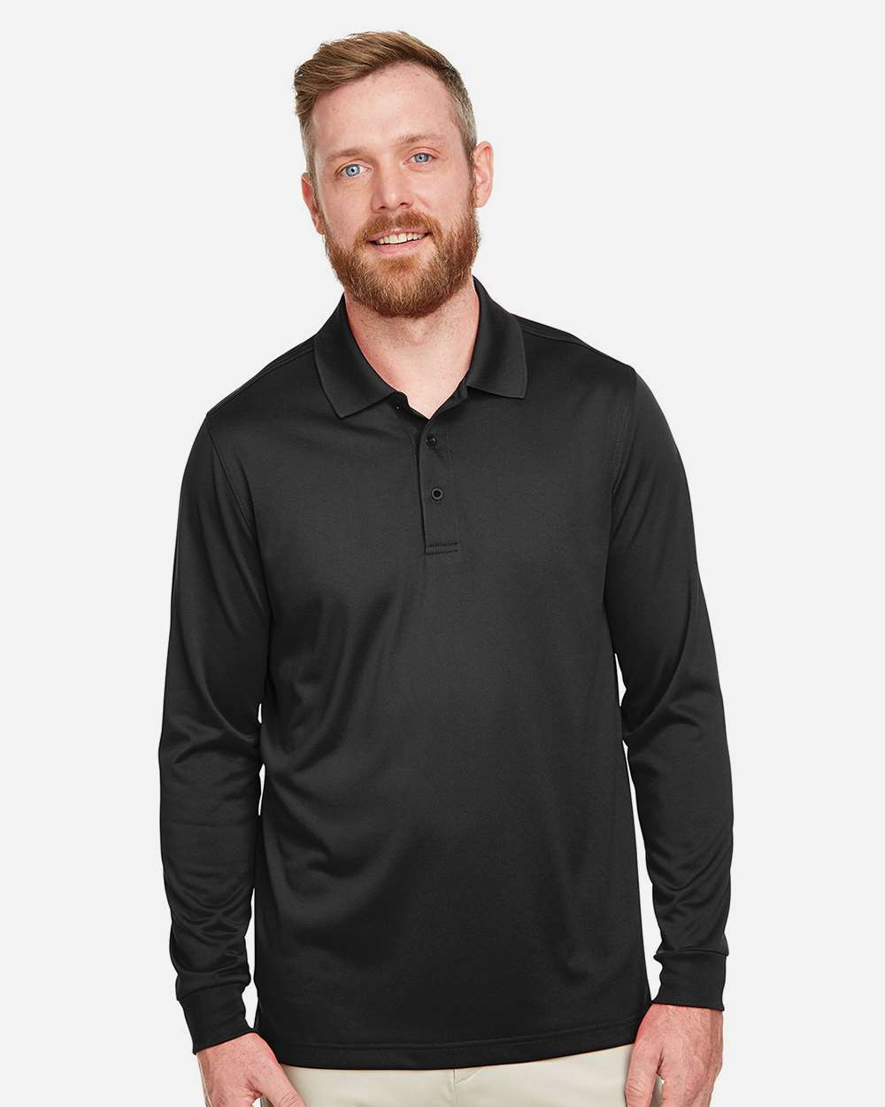 Harriton M348L Men’s Advantage Snag Protection Plus IL Long Sleeve Polo — Black