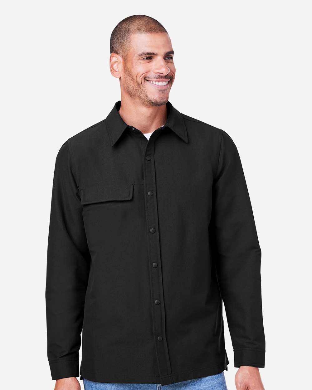 Harriton M72 Unisex Flex Twill Overshirt Jacket — Black