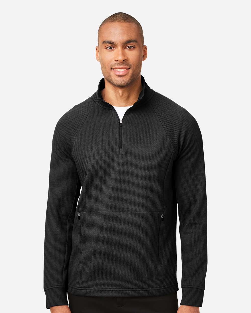 North End NE200 Men’s Rhythm Waffle Quarter-Zip Pullover — Black