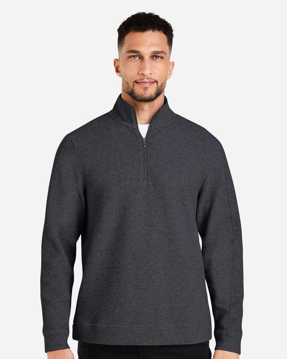 North End NE725 Men’s Spirit Textured Quarter-Zip Pullover — Black Heather