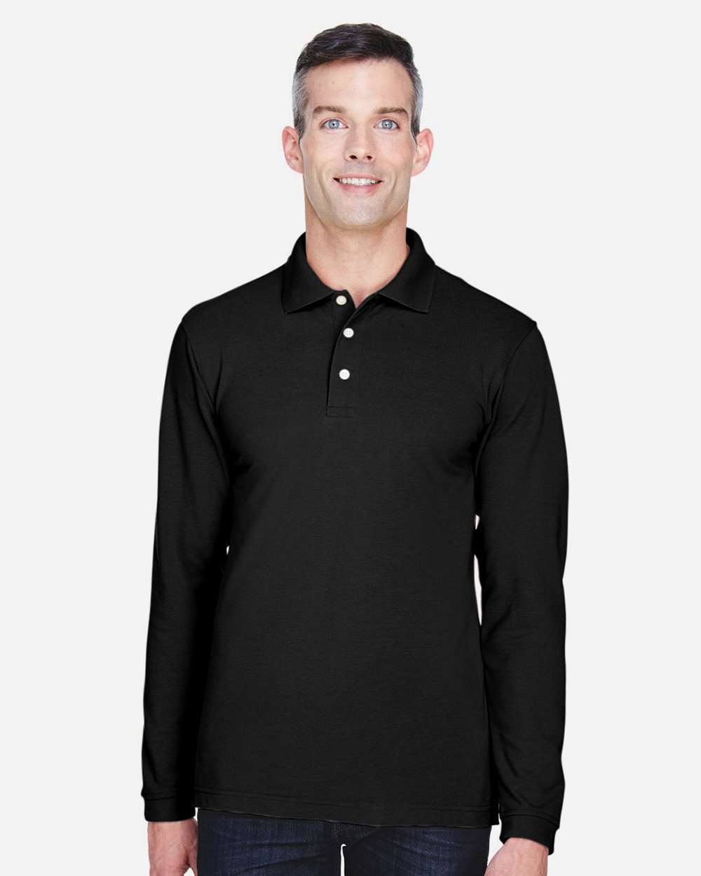 Harriton M265L Men’s Easy Blend™ Long Sleeve Polo — Black
