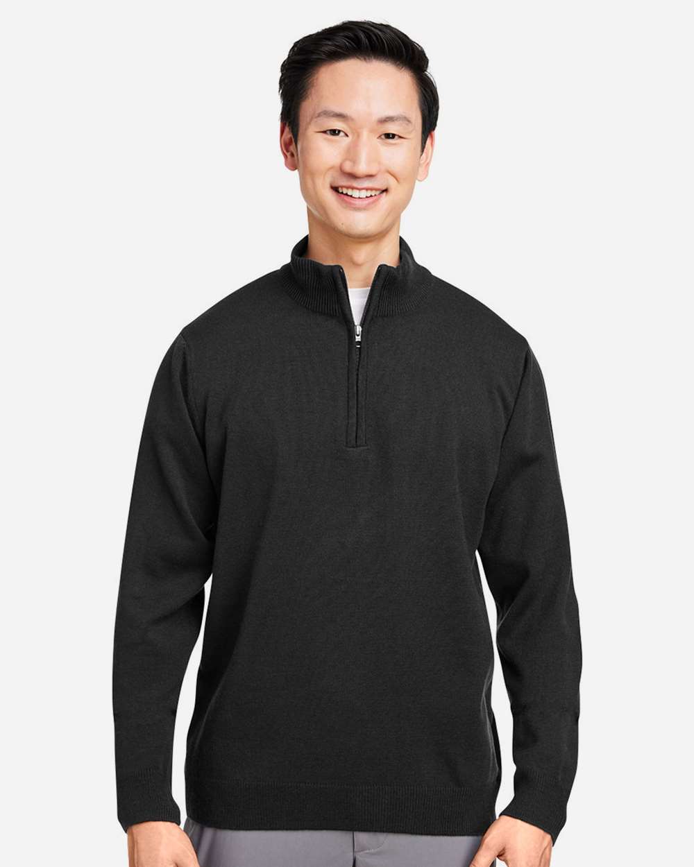 Harriton M421 Unisex Pilbloc™ Quarter-Zip Pullover Sweater — Black