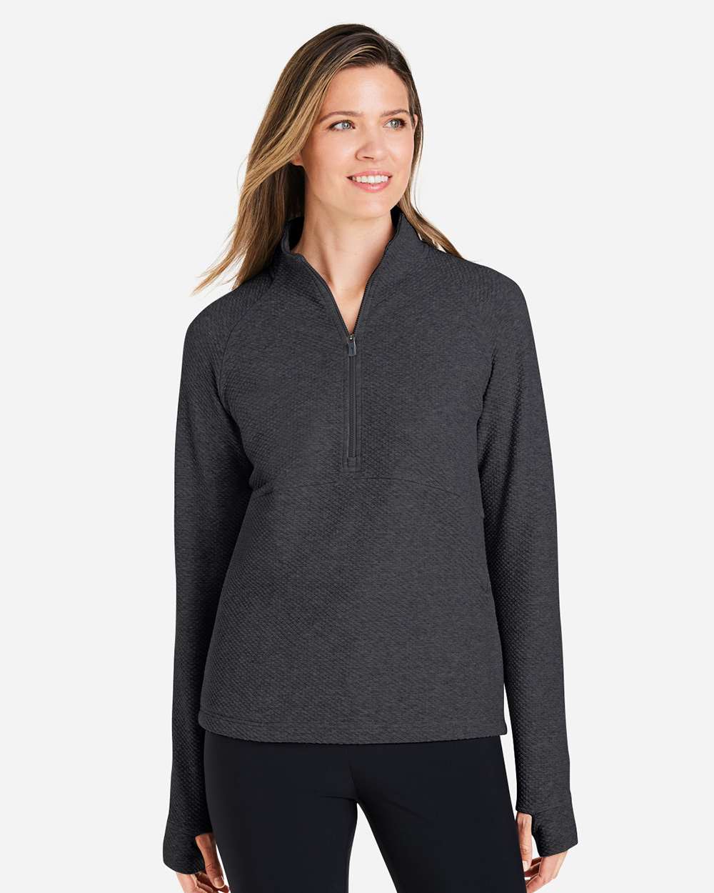 North End NE725W Women’s Spirit Textured Quarter-Zip Pullover — Black Heather