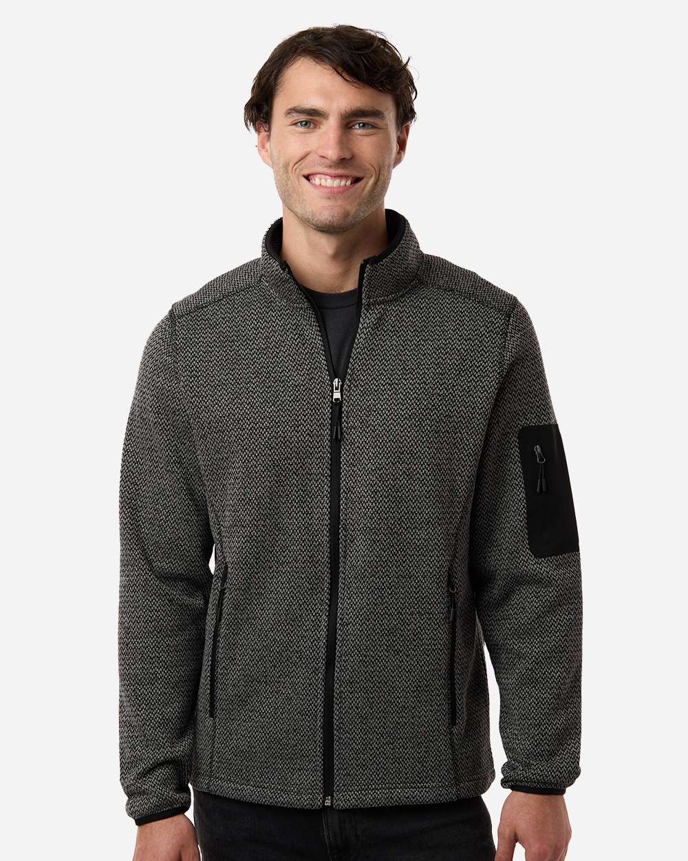 North End NE730 Men’s Jasper Full-Zip Fleece Jacket — Black/ Grey