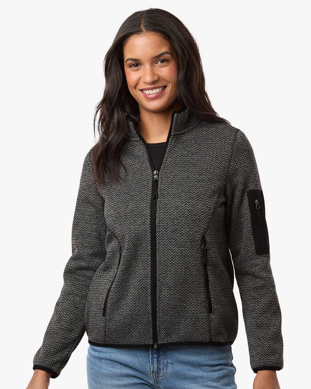 North End NE730W Women’s Jasper Full-Zip Fleece Jacket — Black/ Grey
