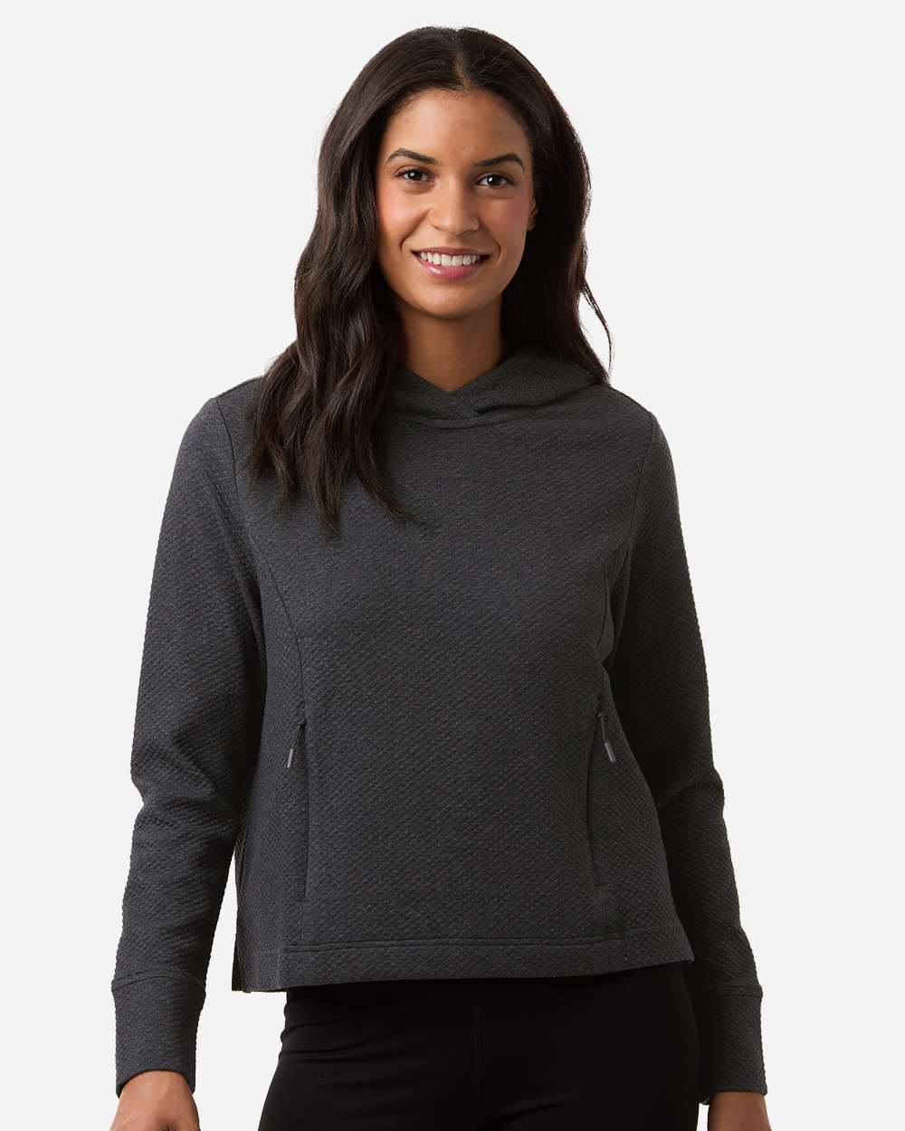 North End NE729W Women’s Spirit Textured Hooded Pullover — Black Heather