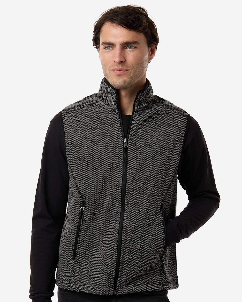 North End NE731 Men’s Jasper Jacquard Fleece Vest — Black/ Grey