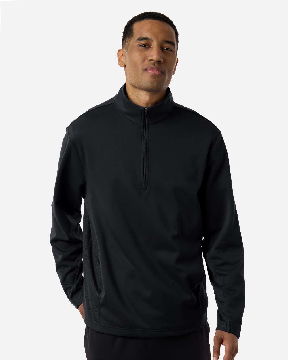 Team 365 TT401 Unisex Squad Cadet Quarter-Zip Tech Fleece Pullover — Black