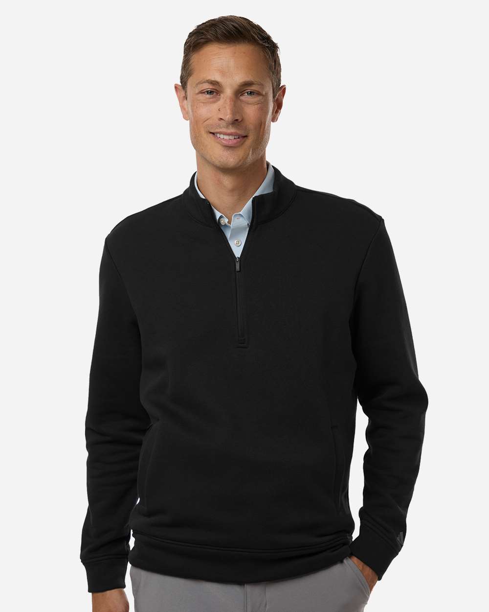 Adidas A721 Men’s Elevated Fleece Quarter-Zip Pullover — Black