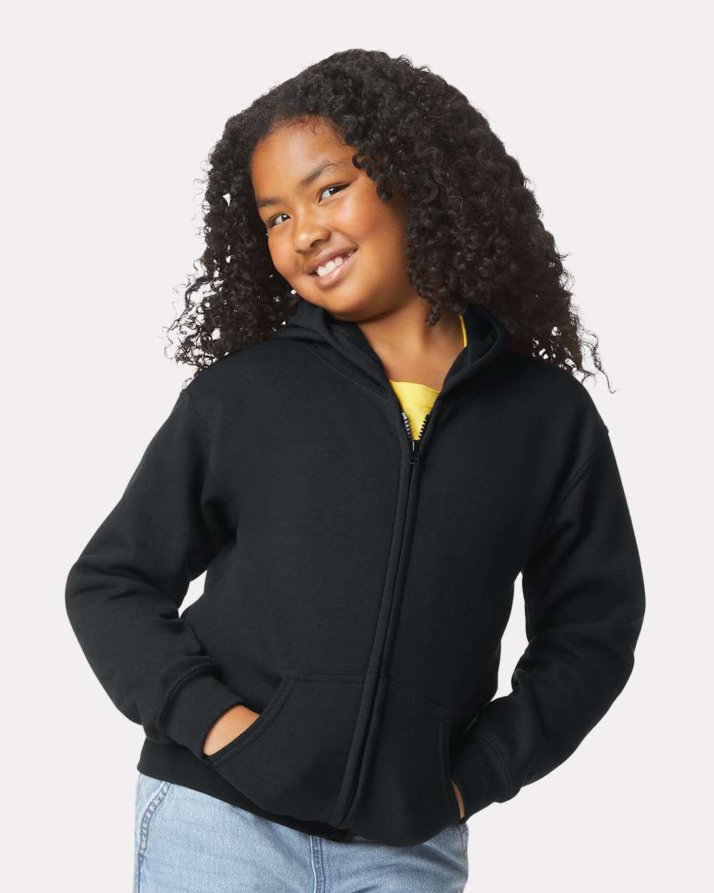Gildan 18600B Youth Heavy Blend™ Full-Zip Hooded Sweatshirt — Black