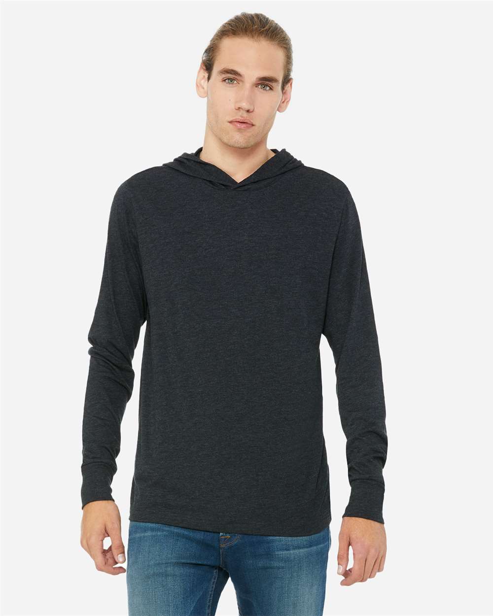 BELLA + CANVAS 3512 Unisex Jersey Hooded Long Sleeve Tee — Charcoal Black Triblend