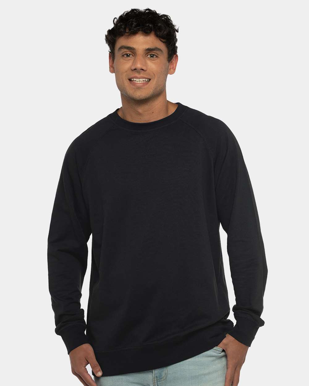 Next Level 9000 Unisex Laguna Raglan Crewneck Sweatshirt — Black