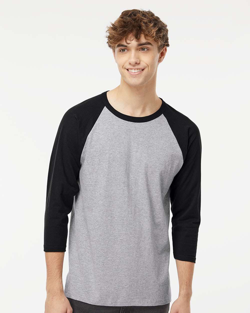 M&O 5540 Raglan Three-Quarter Sleeve Baseball T-Shirt — Sport Grey/ Black