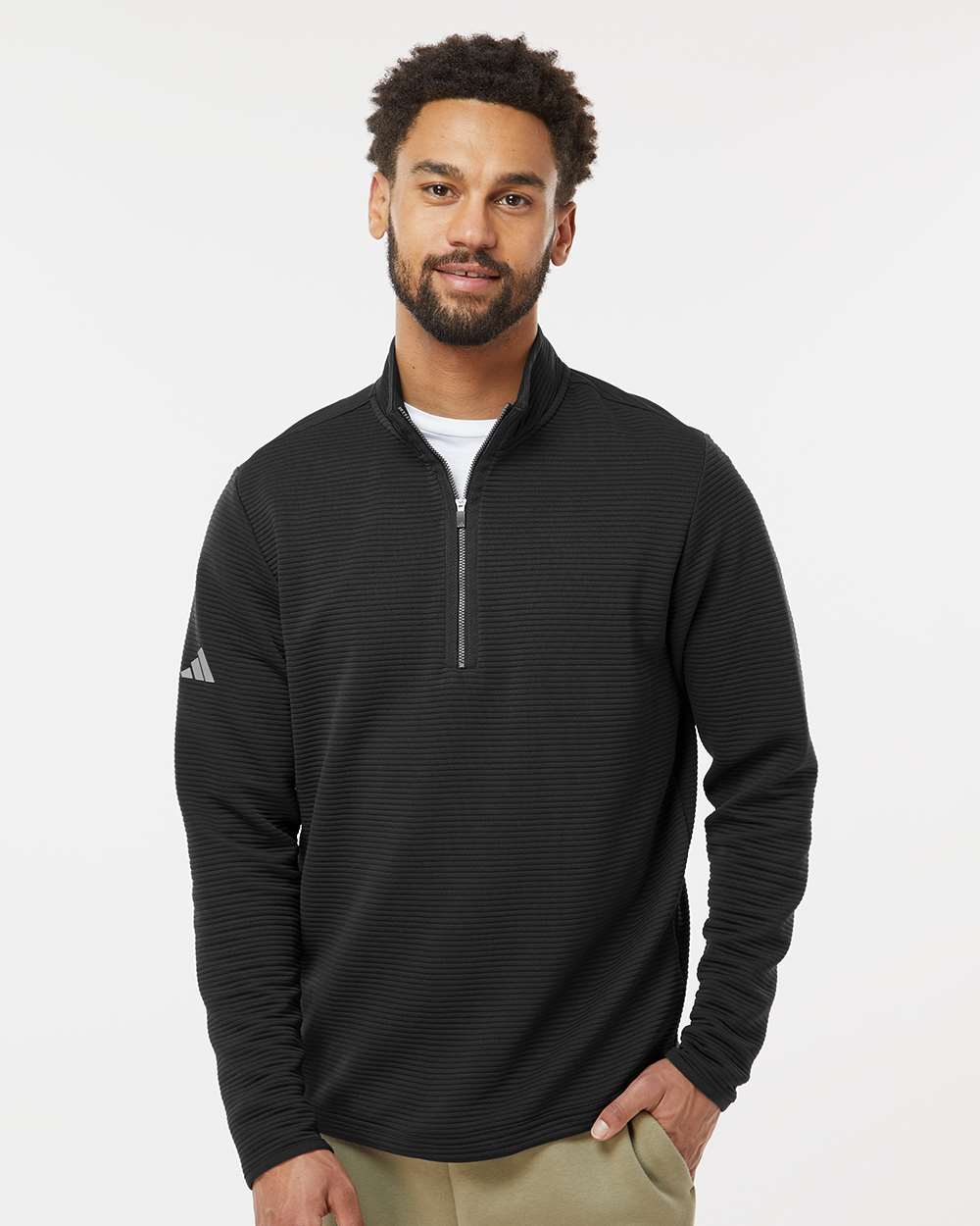 Adidas A588 Men’s Spacer Quarter-Zip Pullover — Black