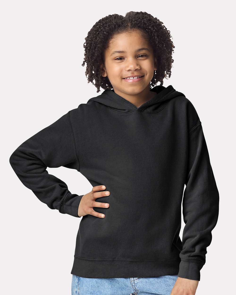 Comfort Colors 1467Y Youth Garment-Dyed Lightweight Hooded Sweatshirt — Black