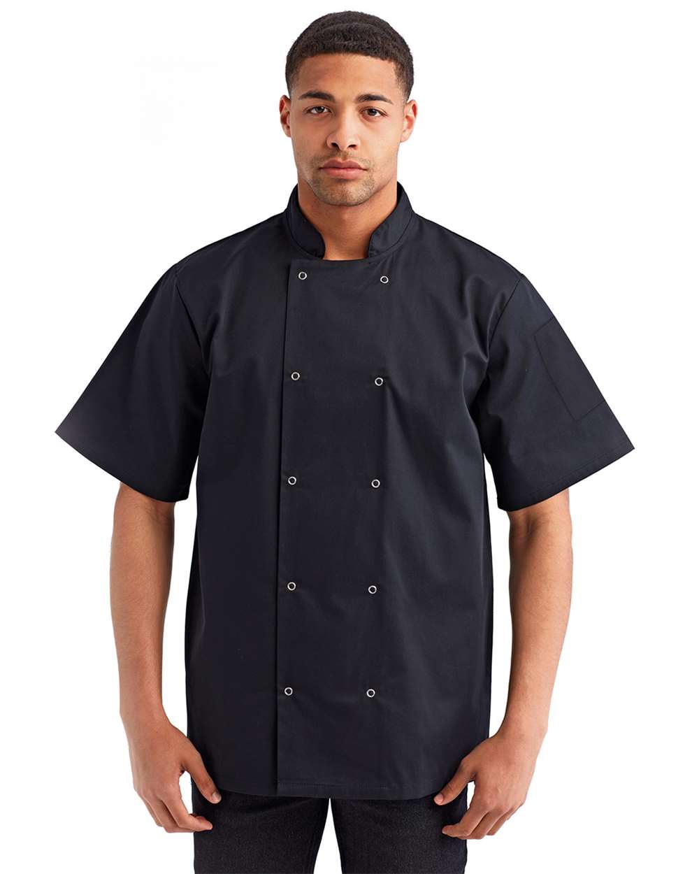 Artisan Collection by Reprime RP664 Unisex Ten Studded Front Short Sleeve Chef Coat — Black