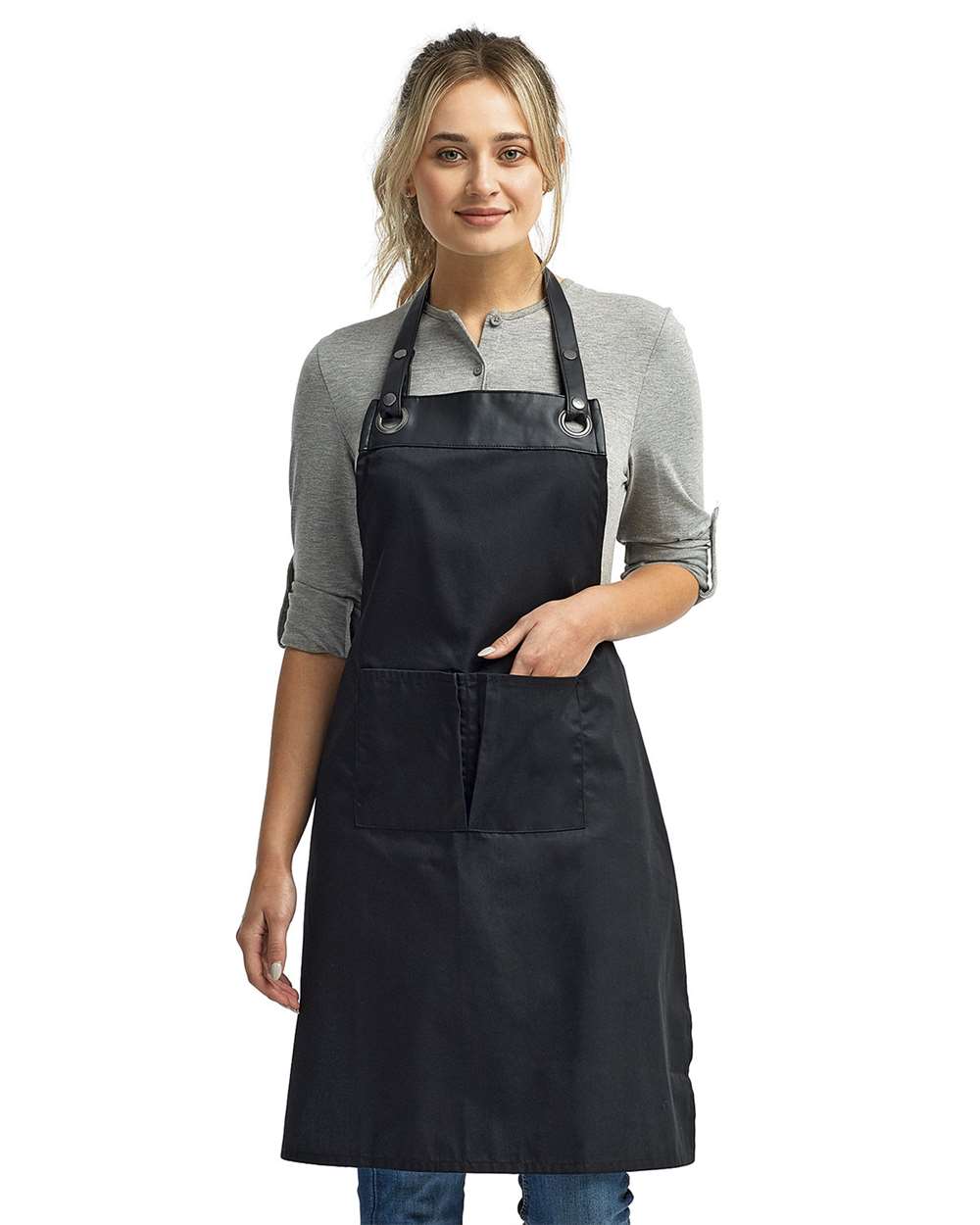Artisan Collection by Reprime RP123 Espresso Bib Apron — Black/ Black