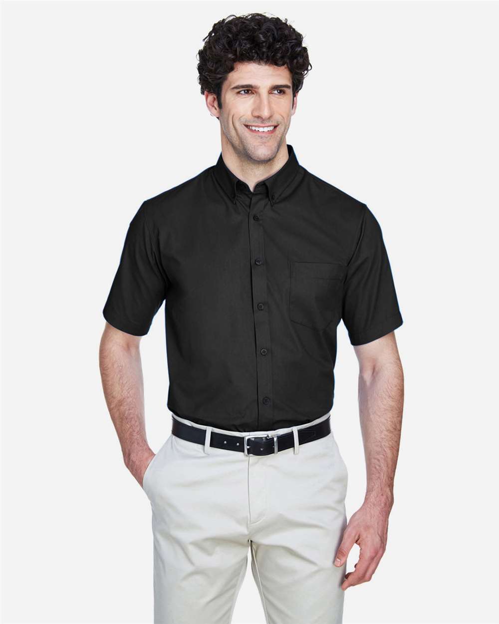 CORE365 88194 Men’s Optimum Short Sleeve Twill Dress Shirt — Black