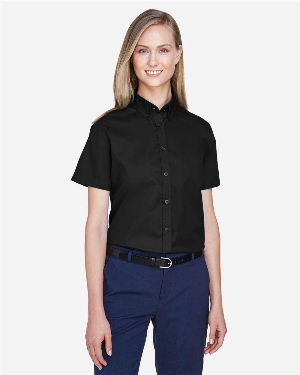 CORE365 78194 Women’s Optimum Short Sleeve Twill Shirt — Black