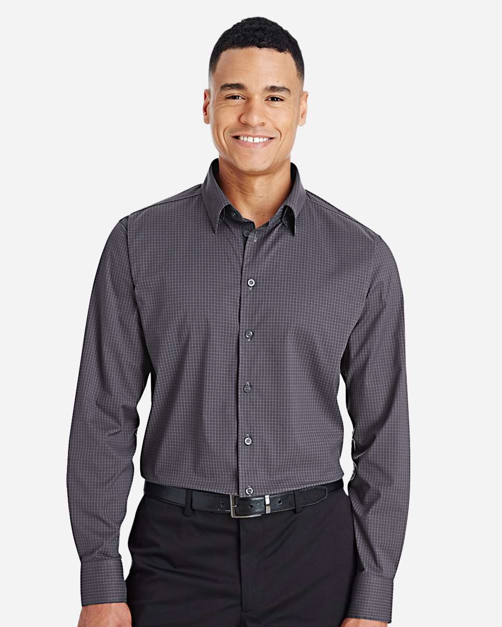 Devon & Jones DG535 Men’s CrownLux Performance® Tonal Mini Check Woven Dress Shirt — Carbon