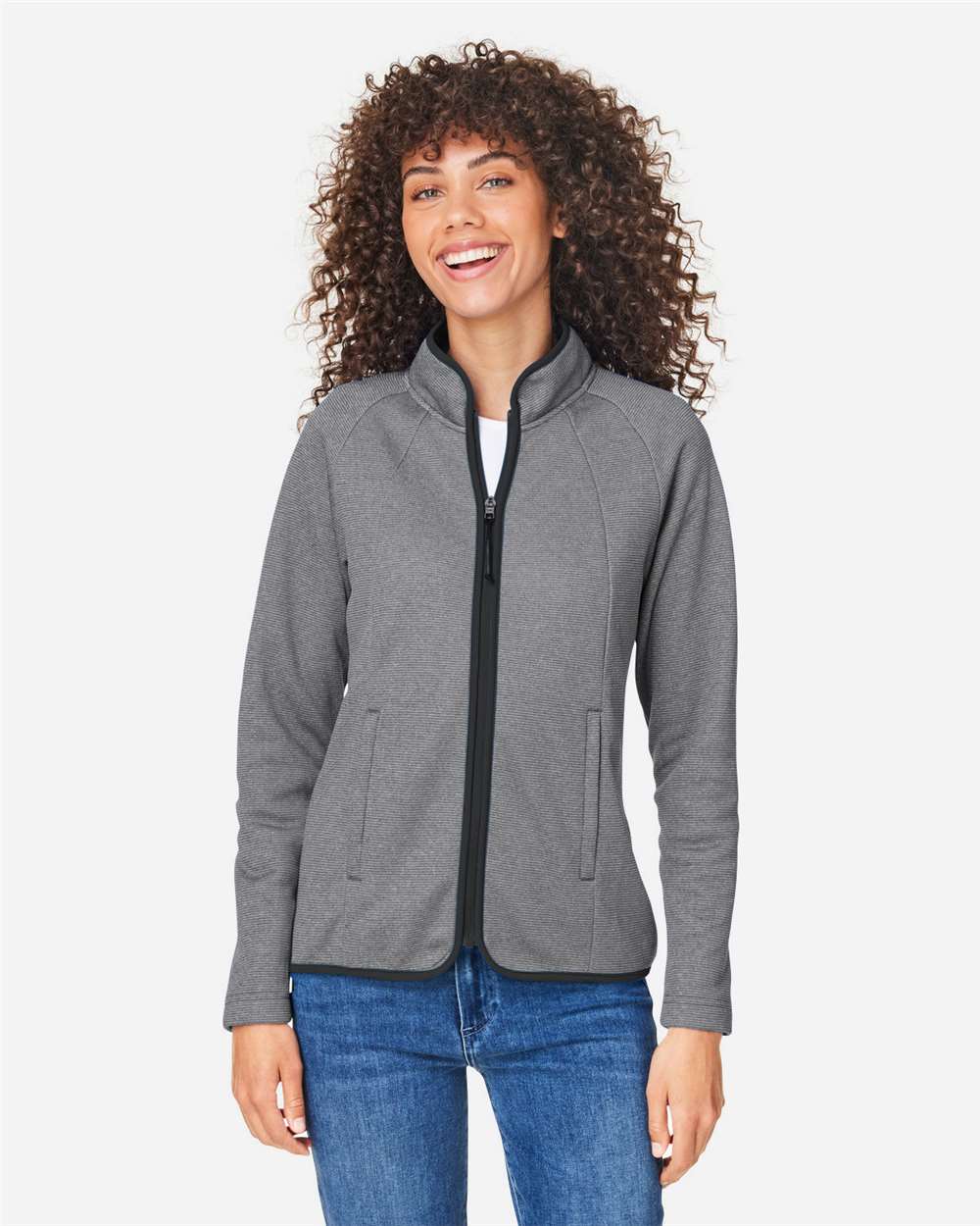 CORE365 CE72W Women’s Venture Heathered Stripe Full-Zip Jacket — Black/ White