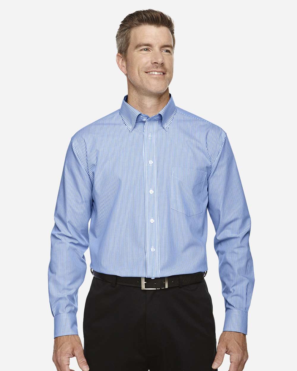 Devon & Jones D645 Men’s Crown Collection® Banker Stripe Woven Dress Shirt — French Blue