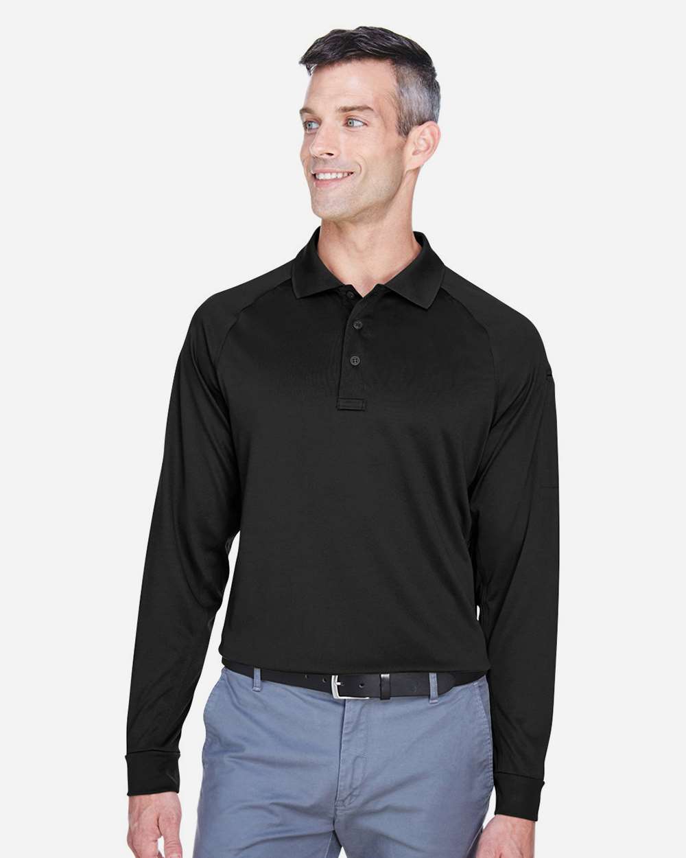 Harriton M211L Men’s Advantage Long Sleeve Tactical Polo — Black