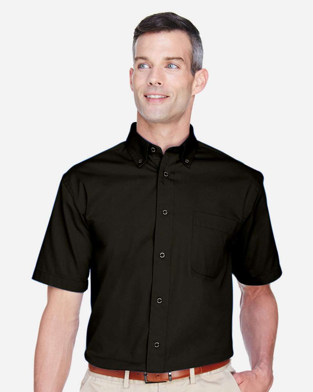 Harriton M500S Men’s Easy Blend™ Twill Dress Shirt with Stain-Release — Black