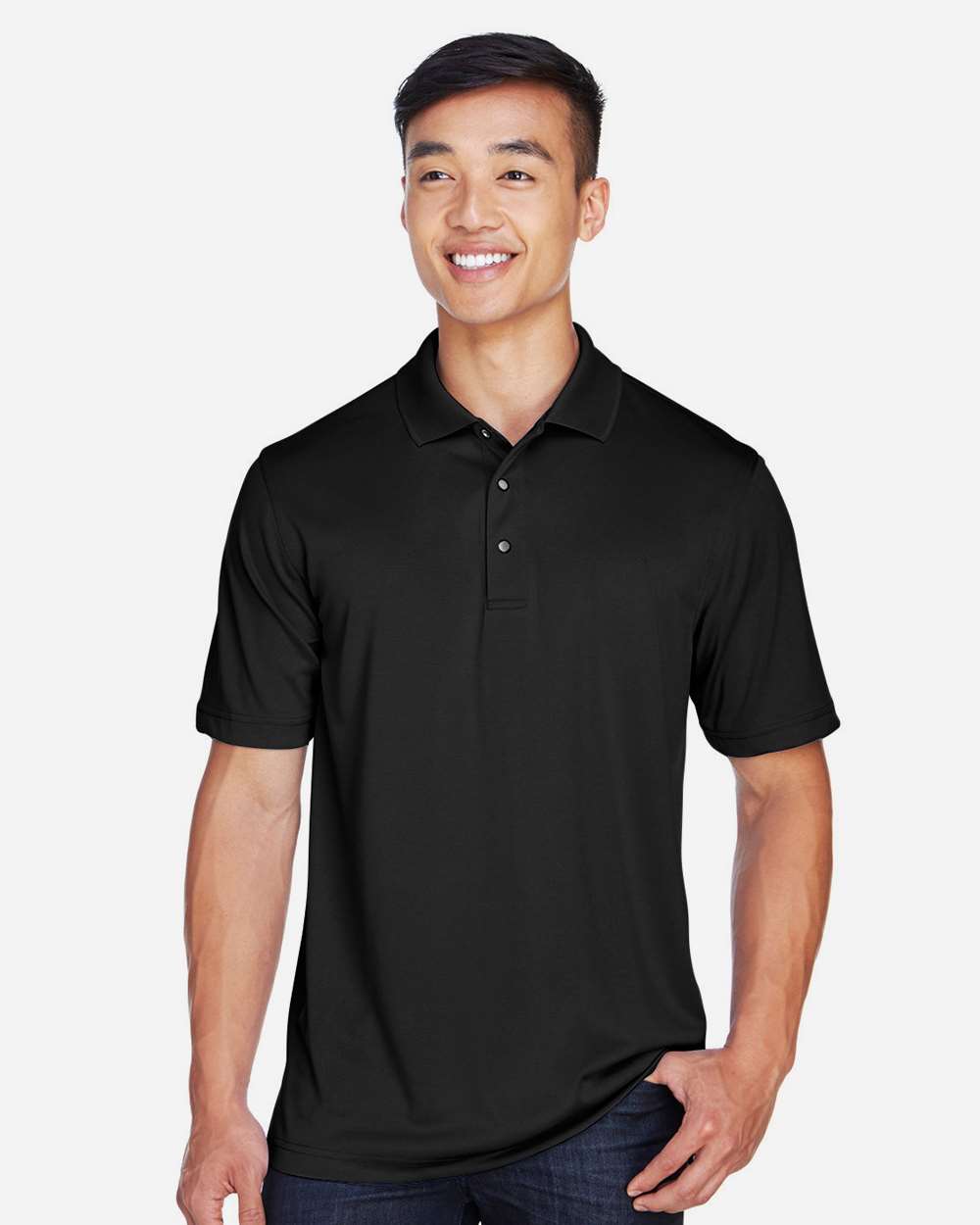 Harriton M345 Men’s Advantage Snag Protection Plus IL Snap Placket Polo — Black