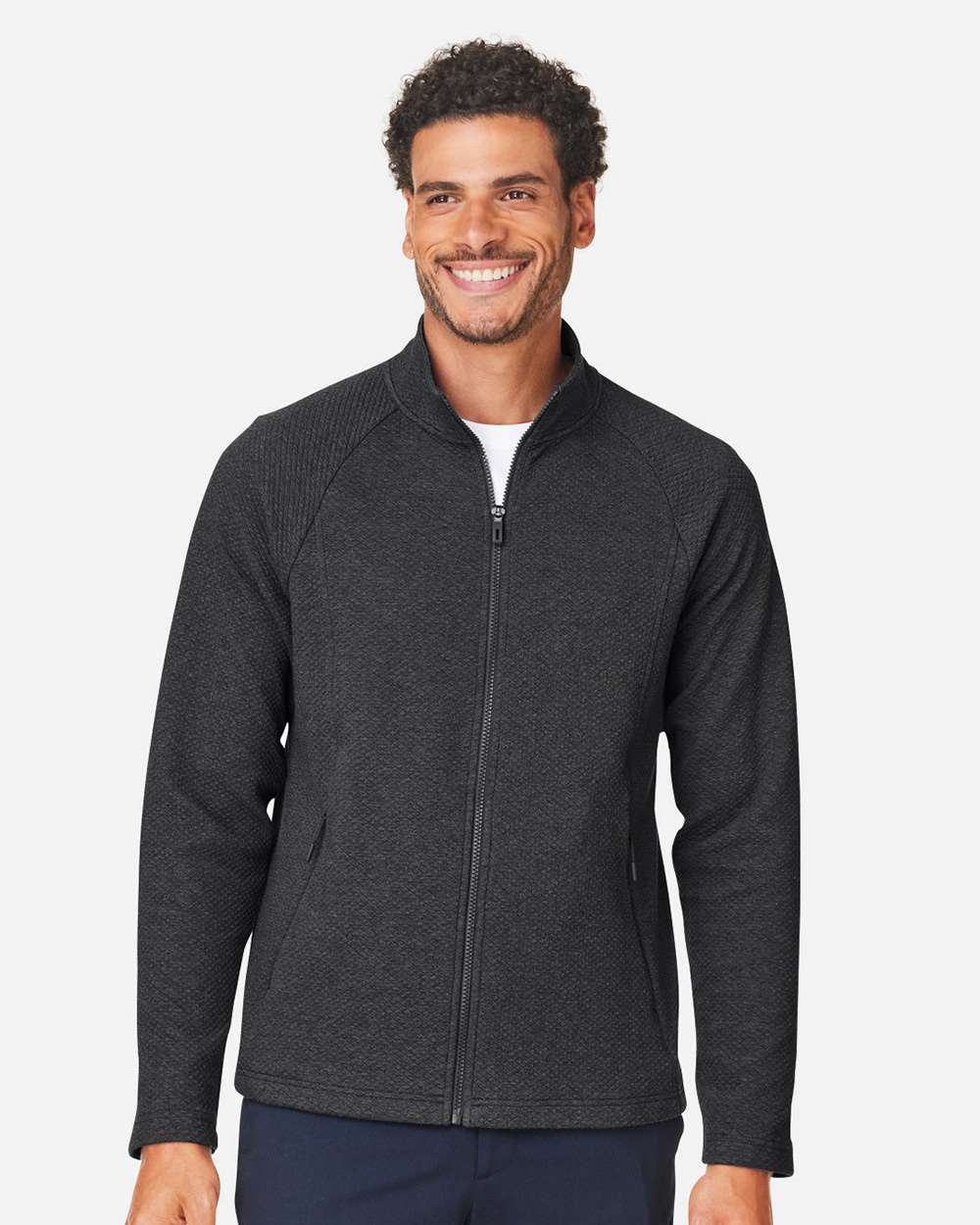 North End NE727 Men’s Spirit Textured Full-Zip — Black Heather