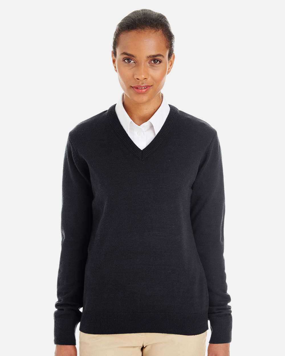 Harriton M420W Women’s Pilbloc V-Neck Sweater — Black
