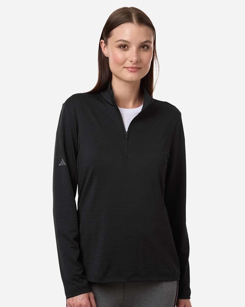 Adidas A709 Women’s Textured Stripe Quarter-Zip Pullover — Black