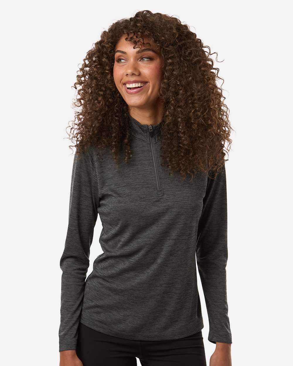 AllPro 4HM70L Women’s Pro-Lock Performance Mélange Quarter-Zip Pullover — Black Melange