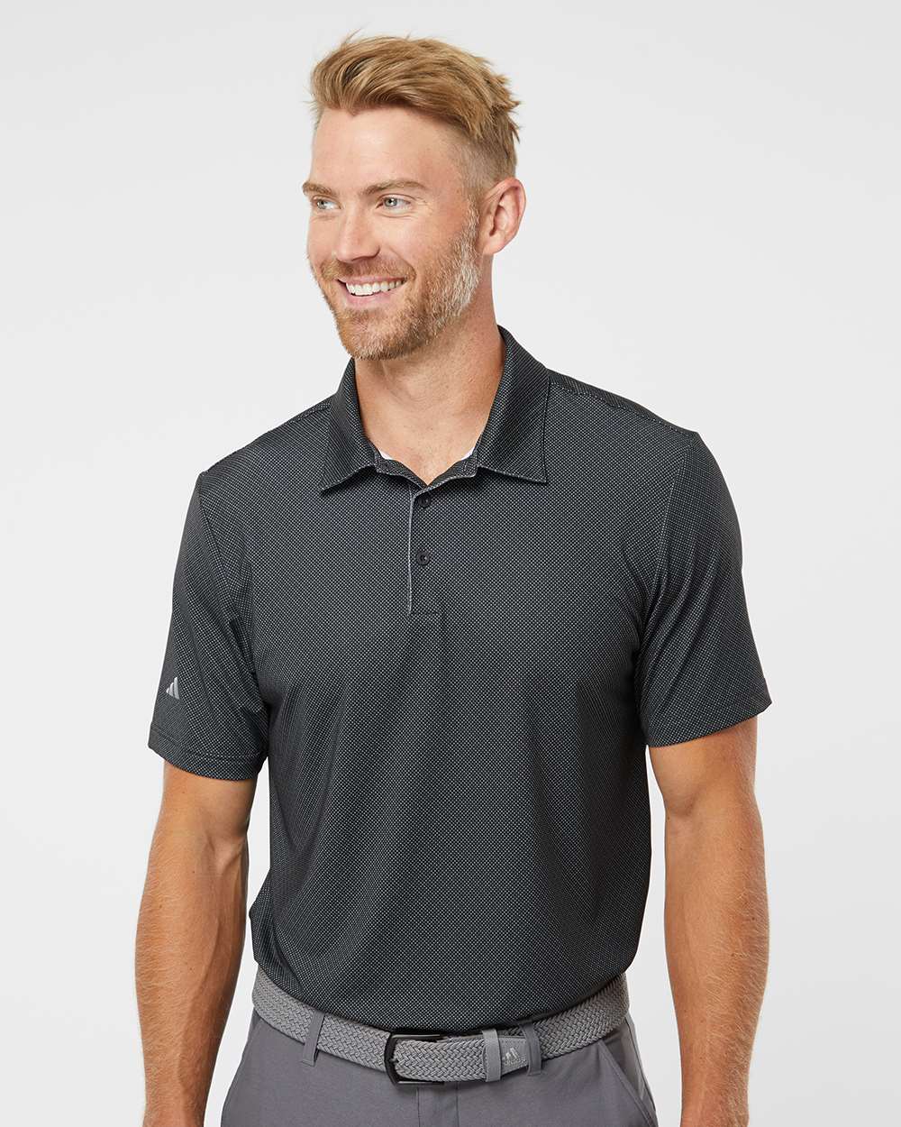 Adidas A498 Men’s Ultimate365 Diamond Dot Print Polo — Black/ White/ Grey Three